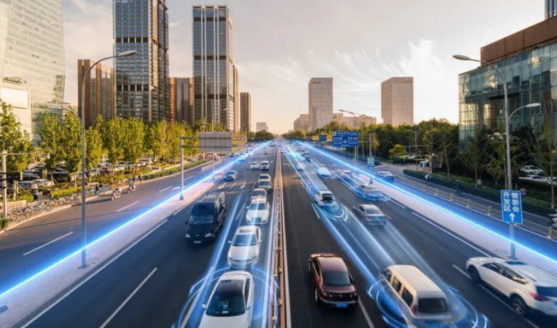 聯(lián)網(wǎng)汽車改善智慧城市交通。效果圖